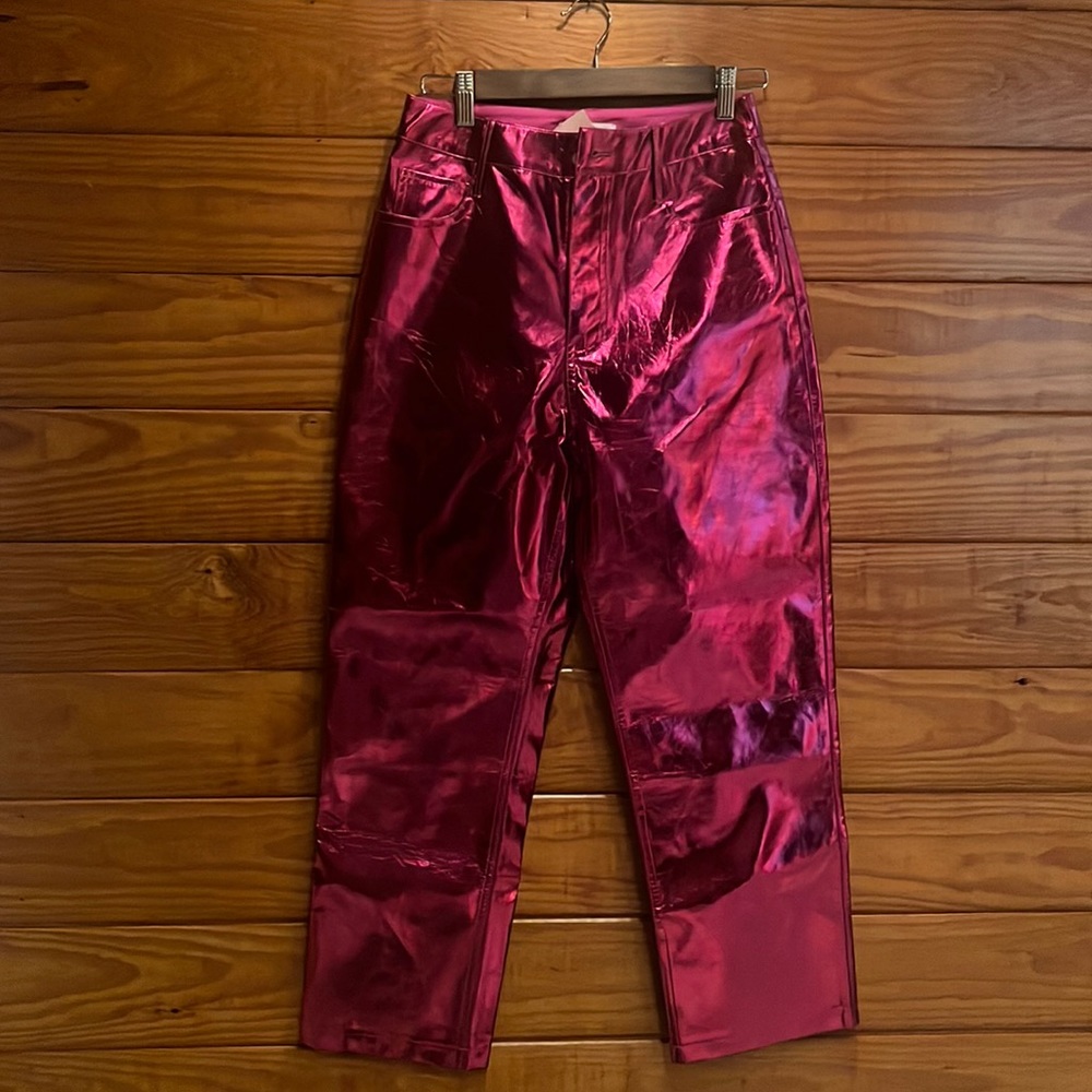 Pink Patent Wide Leg Pants